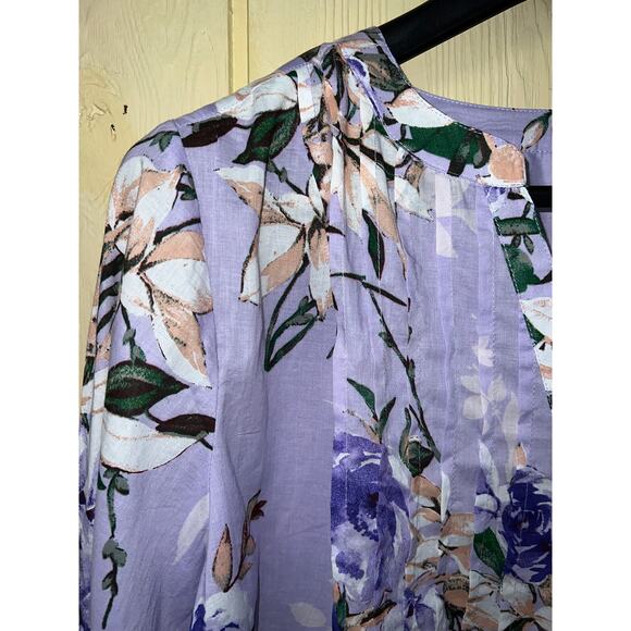 Roaman's Top Womens 24W Tunic Blouse Pintuck Button Lilac Purple Floral Spring - Picture 8 of 12